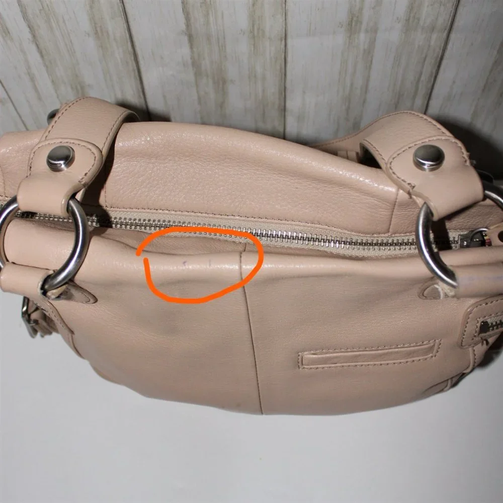 B. Makowsky Beige Leather Satchel/Shoulder Bag - Picture 11 of 12